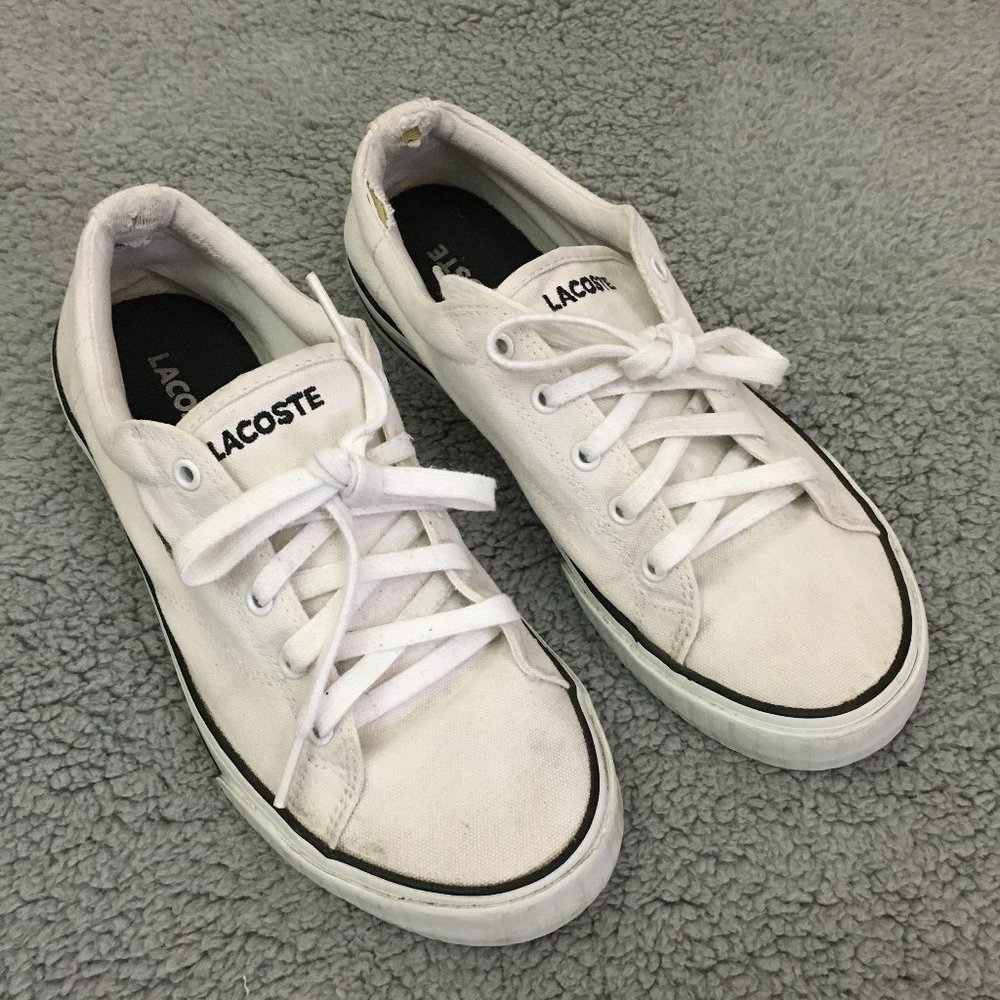 Lacoste Vintage White Sneaker Womens 7 White Canvas Side Logo